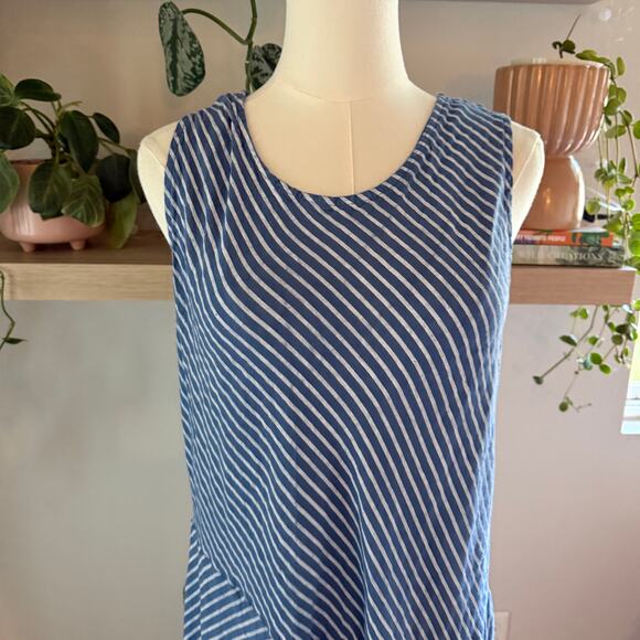 Unisono Blue White Striped Dress Women Large Lagenlook Pocket Artsy Boho Maxi - Picture 3 of 7